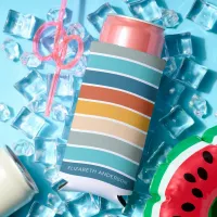 Modern Retro Sunset Stripes Personalized  Seltzer Can Cooler