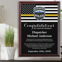 Dispatcher Retirement 911 Custom Thin Gold Line  Award Plaque