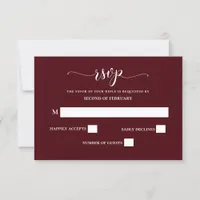 Burgundy Simple Calligraphy Modern Wedding RSVP 