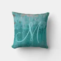 Turquoise Rust Monogram Throw Pillow