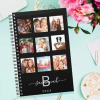 Custom photo collage monogram black modern 2025 planner