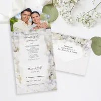 White Hydrangea Flowers Watercolor Wedding  All In One Invitation