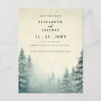 Rustic Watercolor Pine Forest Save The Date  Announcement Postcard