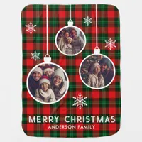 Red Green Plaid Buffalo Check Photo Christmas  Baby Blanket