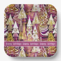 Magenta Gold Christmas Merry Pattern#25 ID1009 Paper Plates