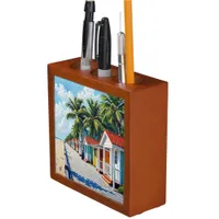 Colorful Tropical Vibrant Beach Huts Desk Organizer