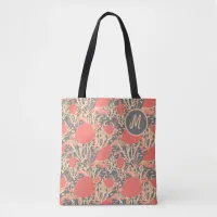 Coral Pink and Grey Monogram Sea Turtle Tote Bag