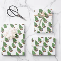 Star-topped Christmas Trees and Gifts Pattern Wrapping Paper Sheets