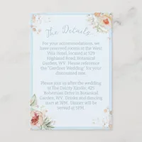 Blush Pink Floral Spring Blue Wedding Details Enclosure Card