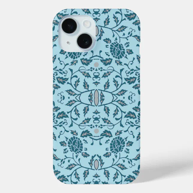 Elegant Flowery Teal Damask iPhone 15 Case