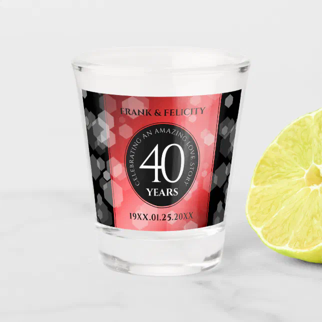 Elegant 40th Ruby Wedding Anniversary Celebration Shot Glass