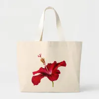 Red Hibiscus Flower Side View Large Tote Bag