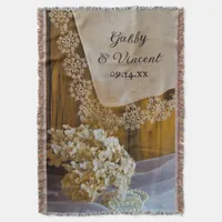Country Lace and Flowers Barn Wedding Keepsake Throw Blanket