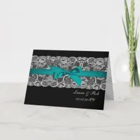 Faux lace and ribbon red ,black  wedding Thank You Note Card