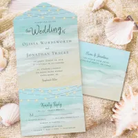 Beach String Lights Ocean Wedding All In One Invitation