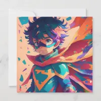 Red and Blue Anime Superhero Boy Birthday Invitation