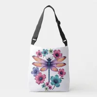Dragonfly and Flowers  Crossbody Bag