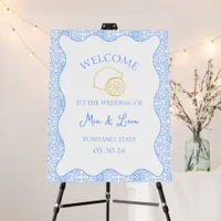 Chic Lemon Blue Tile Italian Wedding Welcome Sign