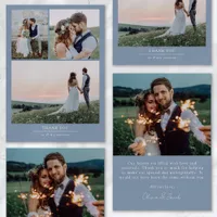 Dusty Blue Minimalist 4 Photo Wedding Thank You Card