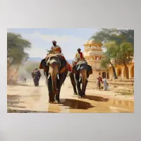 Indian elephant drivers oil painting