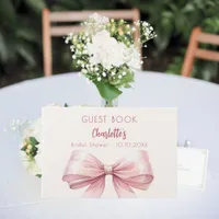 Blush pink bow beige cream Bridal Shower Guest Book