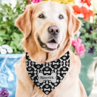 Black Dog Bones Paw Print Custom Name Pet Bandana Collar