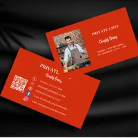 Private chef red photo catering QR code Business Card