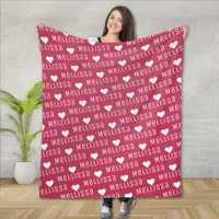 Magenta Repeating Name Monogram Heart Fleece Blanket