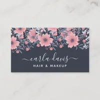 Elegant Pink Floral Navy Watercolor Business Business Card