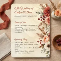 Vintage Fall Burgundy Peach Floral Wedding Program
