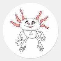 Pink and White Cute Cartoon Axolotl  Classic Round Sticker