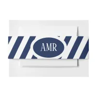 Elegant Nautical Striped Wedding -Navy Blue, White Invitation Belly Band