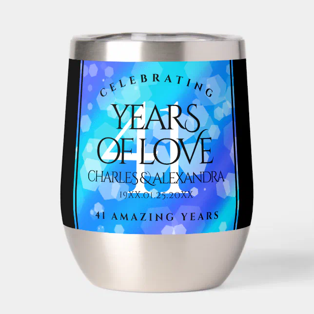 Elegant 41st Blue Topaz Wedding Anniversary Thermal Wine Tumbler