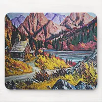 Cabin by the Lake Oil Painting Mouse Pad