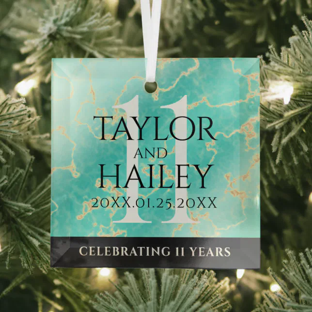 Elegant 11th Turquoise Wedding Anniversary Glass Ornament