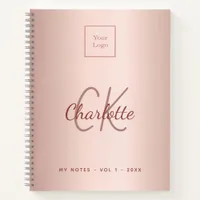 Logo rose gold monogram elegant business notebook