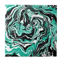 Turquoise, Black and White Marble Fluid Art  Ceramic Tile