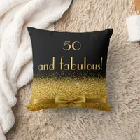 50 Fabulous black gold bow elegant Throw Pillow