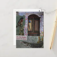 Maps with Birds and Fish Retro Collage Postcard