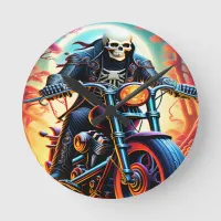 Skeleton Riding through the fire cave Round Clock