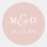 Blush Simple Modern Monogram Wedding Classic Round Sticker