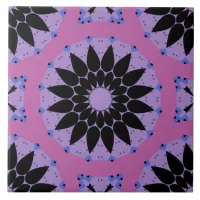 Decorative Abstract Geometric Black & Pink Pattern Ceramic Tile