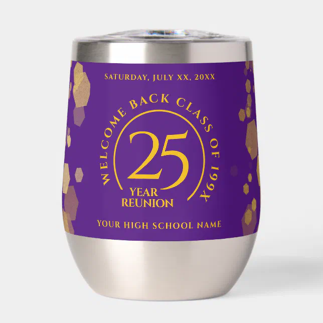 Purple & Gold School College Class Reunion Thermal Wine Tumbler