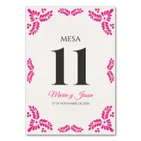 Talavera Pink Floral Minimalist Spanish Wedding Table Number