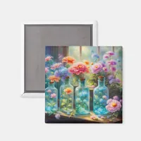 Flower vases filled with stunning, vibrant blooms  magnet