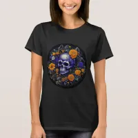 Personalized Skull and Orange Flowers AI art T-Shirt