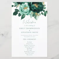 Budget Emerald and Gold Florals Wedding Program