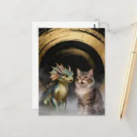 Mythical Cat-Dragon Creatures Surprised Postcard