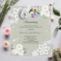 Green diamonds florals 60th wedding invitation