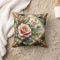 Elegant Floral Arrangement With Roses and Leaves Throw Pillow